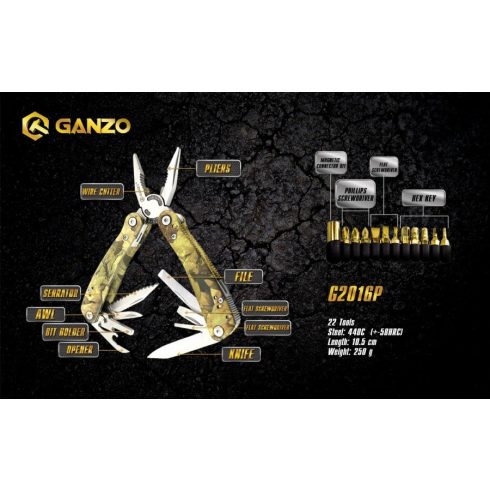 Ganzo G2016-P cleste multifunctional 26 in 1, toc textil - camuflaj