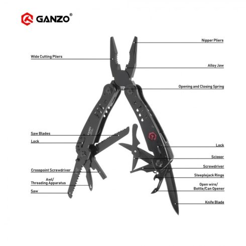 Ganzo G301B cleste multifunctional 21 in 1, toc textil - Negru