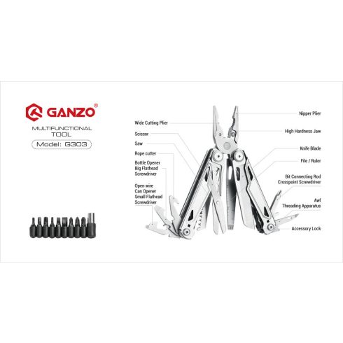 Ganzo G303 multifunctional 18 in 1, toc textil - Silver