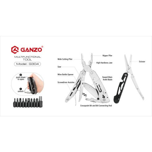 Ganzo G304 multifunctional 18 in 1, toc textil - Silver