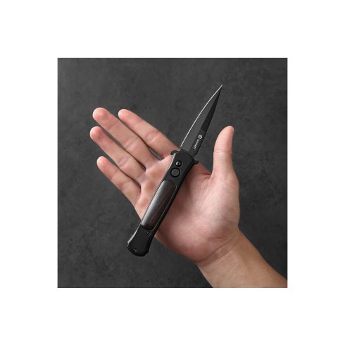 Ganzo G707B - Cutit deschidere a lamei pe buton, lama otel, Dalimag (Negru)